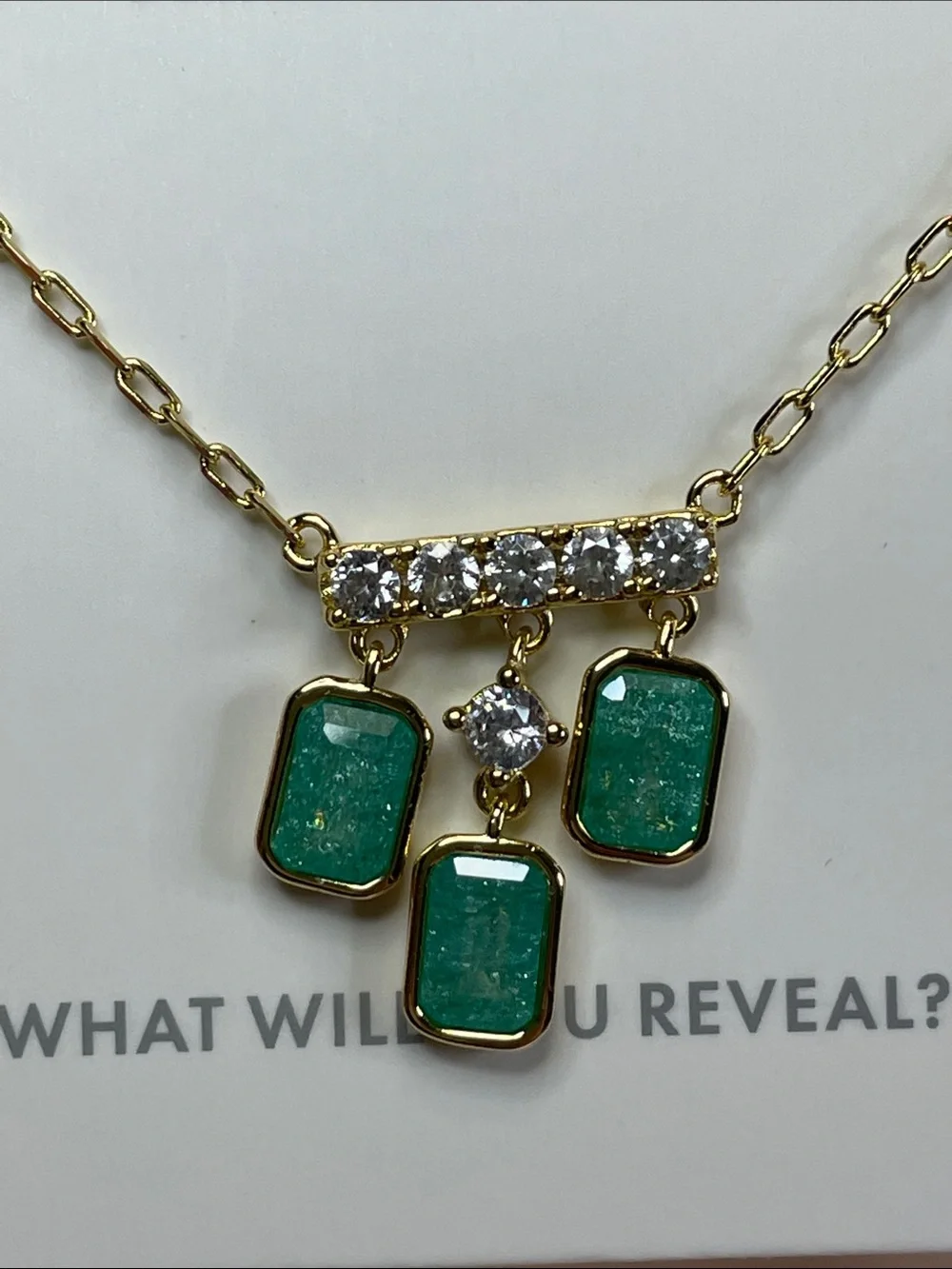 Bomb Party "Triply Dazzled" Teal Ice Crystal on Gold Plating $126 MSRP - Picture 5 of 6